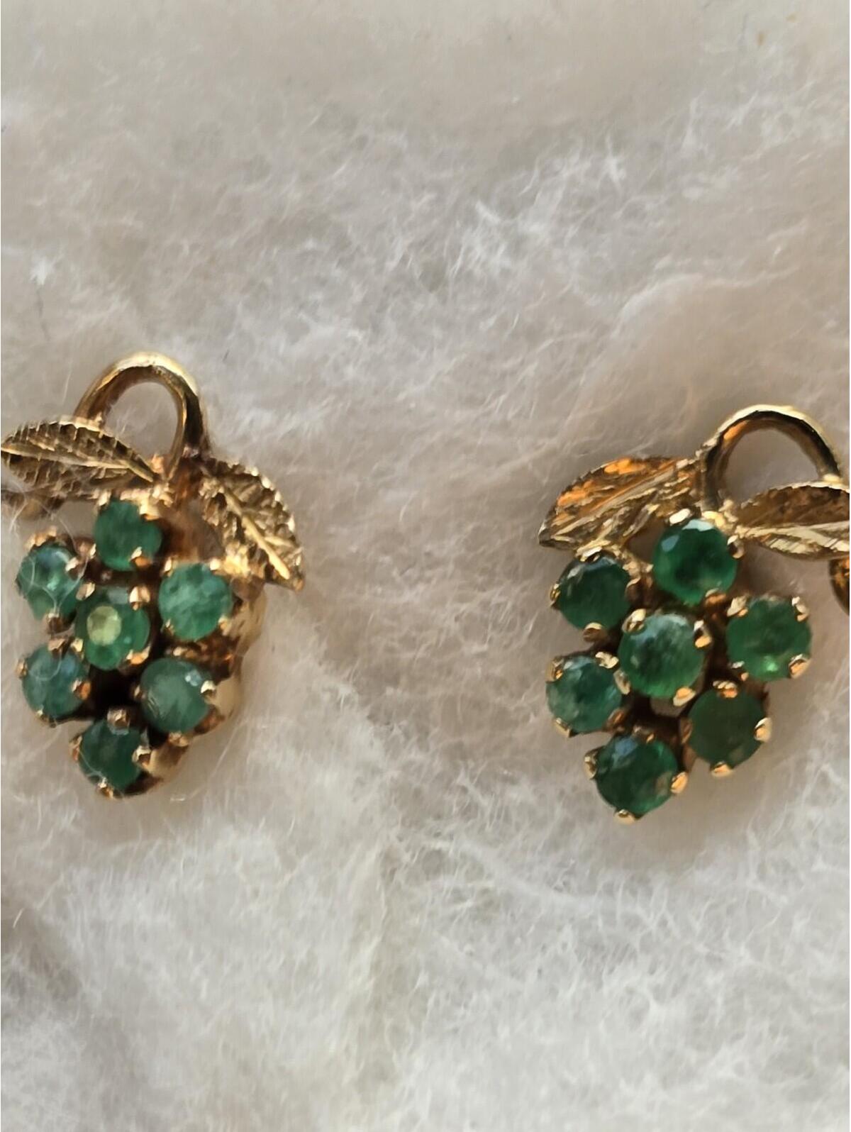 14k Gold Emerald Grape Cluster Stud Earrings